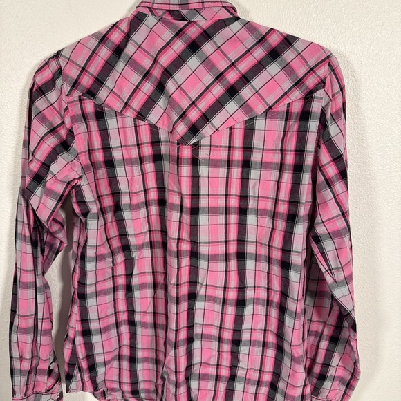 Cruel Girl Women's Med Plaid Snap Western Pink Black L/S N1 - Picture 4 of 5